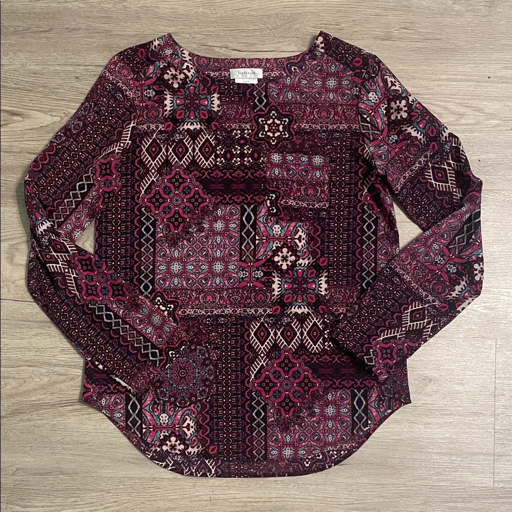 Van Heusen Burgundy and Black Patterned Long Sleeve Top